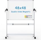 VIZ-PRO Double-Sided Mobile Whiteboard, 48 x 48 Inches, Magnetic Rolling Dry