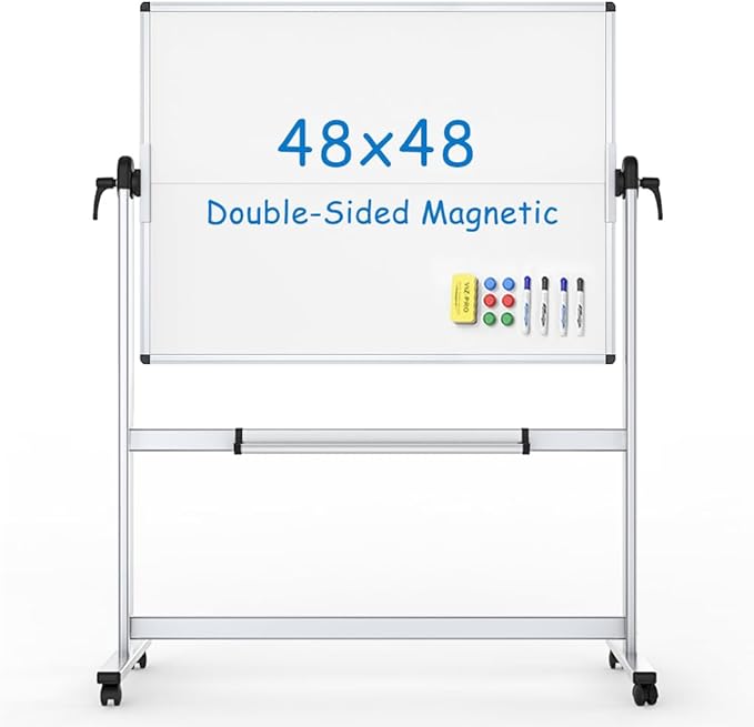 VIZ-PRO Double-Sided Mobile Whiteboard, 48 x 48 Inches, Magnetic Rolling Dry by VIZ-PRO