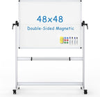 VIZ-PRO Double-Sided Mobile Whiteboard, 48 x 48 Inches, Magnetic Rolling Dry by VIZ-PRO