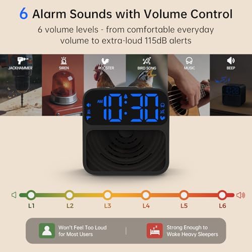 auroracalm extra loud alarm clock for heavy sleepers, side view