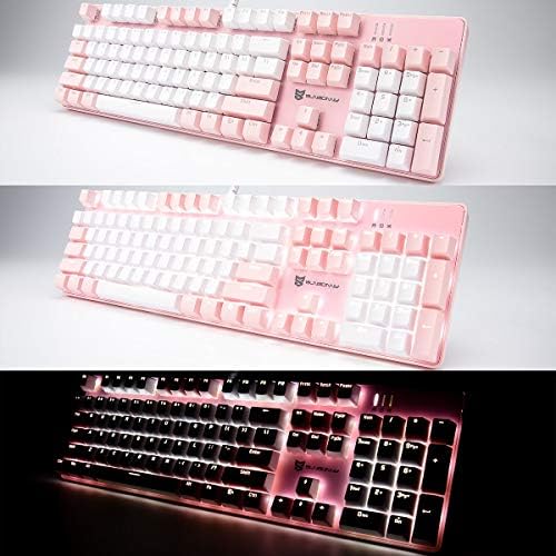 Merdia 104 Keys Full Size Mechanical Keyboard | Brown Switch, Pink & Whit...