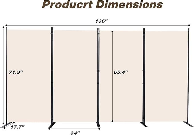 CHOSENM Room Divider, 4 Panel Folding Privacy Screens - Image 2
