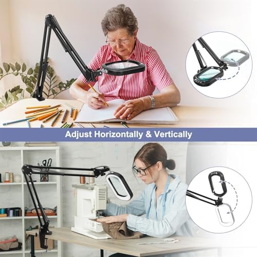 10X Large Magnifying Glass with Light and Clamp, Real Glass, 5 Color Modes, S...