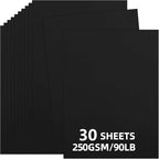 30 Sheets Black Cardstock 8.5'' x 11'', 250gsm/90lb Heavyweight Cover Cardstock by Bazyrock