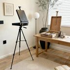 black french style easel sketch box with aluminum, front angle view