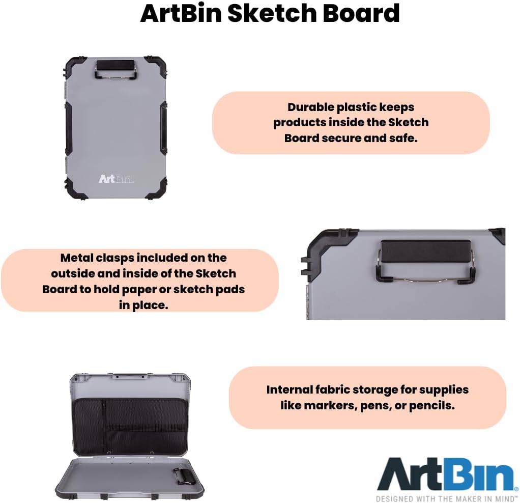 artbin sketch board with internal craft storage, drawing showing dimensions