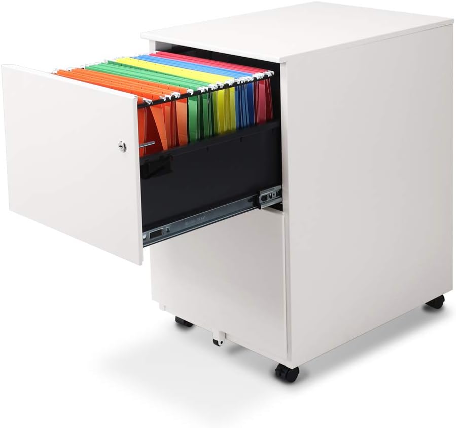 Aurora Modern Soho Design 2-Drawer Metal Mobile File Cabinet with Lock Key/Fully Assembled, White
