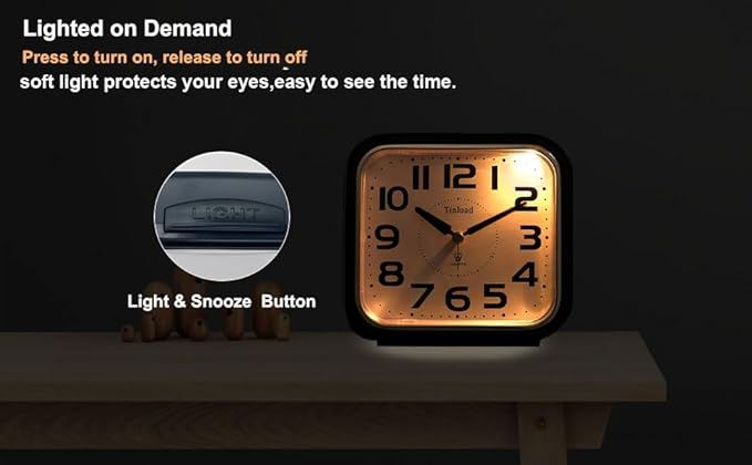 Tinload 5.5" Large Analog Alarm Clock Silent Non Ticking, Gentle Wake, Beep - Image 3