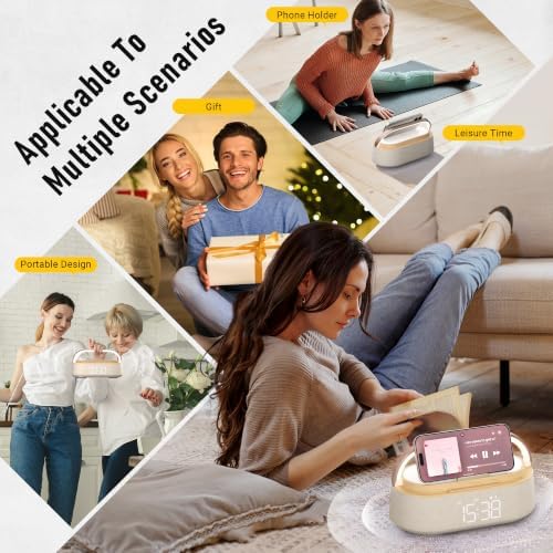 alarm clock bedroom with wireless charger bluetooth speaker, view 9