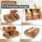 acacia wood pantry storage bins, stackable 3-piece set on a desk or shelf