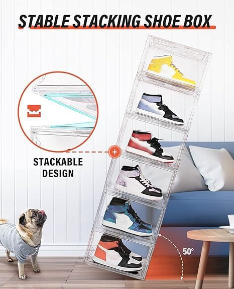 KDOR Clear Plastic Shoe box Organizer, 3 Pack Stackable Sneaker Boxes, - Image 4