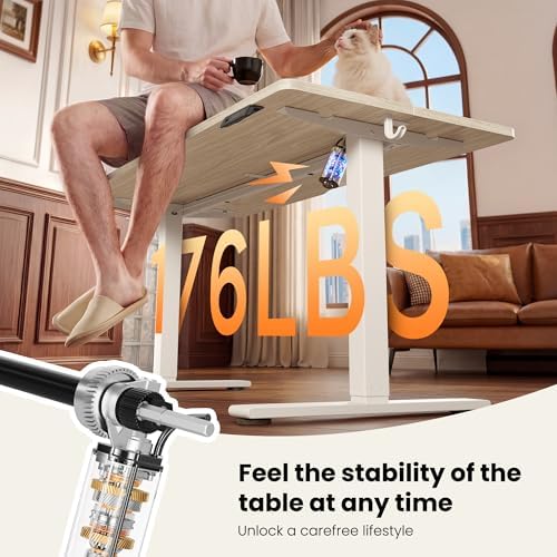 CubiCubi Electric Standing Desk 48 x 24 Inch, Height Adjustable Sit Stand Desk with Memory Presets, Splice Desktop Computer Desk for Home Office, White Frame/Light Walnut Top