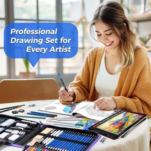 drawing set sketching kit, pro art supplies sketch on a desk or shelf