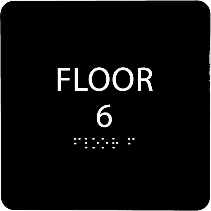 Black ADA Floor 6 Sign with Braille – Made from Durable Acrylic and Ready to by ADACentralSigns