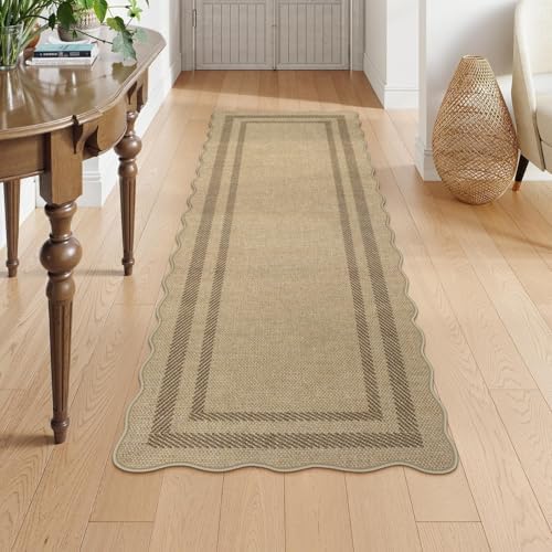 livebox scalloped washable 2x6 kitchen runner rug, easy, front angle view