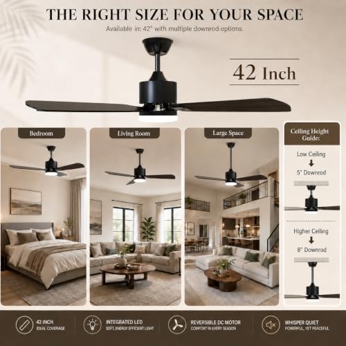 42 inch ceiling fans with lights and remote, front angle view
