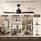 42 inch ceiling fans with lights and remote, front angle view