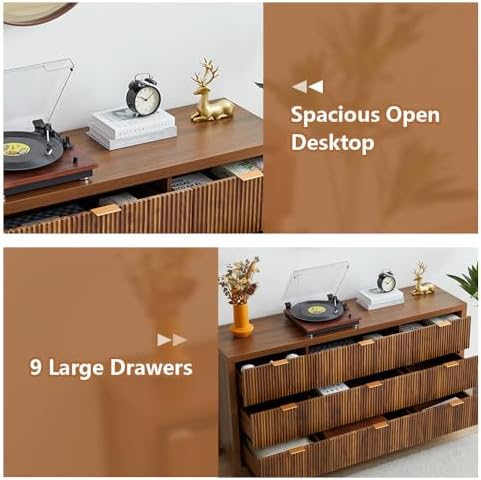 Mid Century Modern Dresser TV Stand, 9 Drawer Dresser for Bedroom Wood, Farmh...