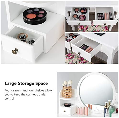 DORTALA Vanity Table Set with Round Mirror, Makeup Desk with Cushioned Stool,...