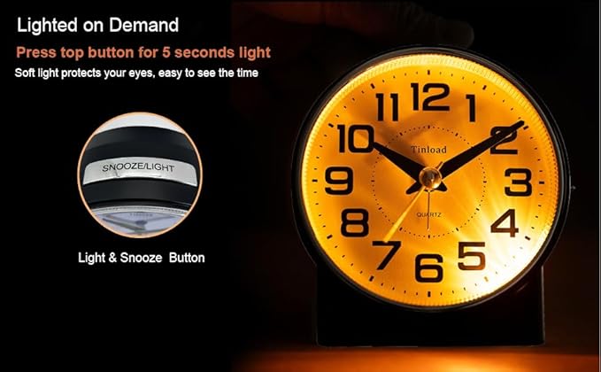 Tinload 4.3" No Ticking Analog Alarm Clock, Silent Readable - Image 6