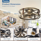passky 20" caged ceiling fans with lights and, side view
