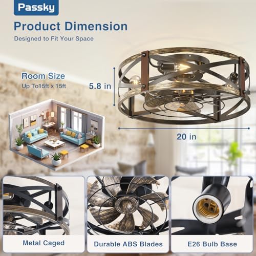 passky 20" caged ceiling fans with lights and, side view