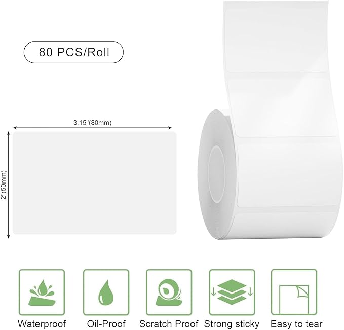Risio Thermal Labels 2"x3.15", 80 Labels/Roll, Waterproof, Oil-Resistant - Image 2