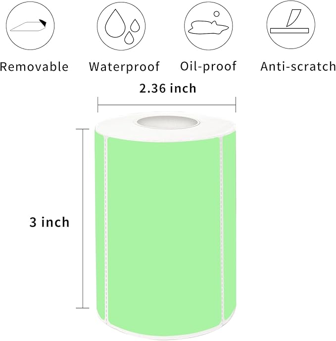 2×3 Inch Green Removable Thermal Labels, Self-Adhesive Square Direct Thermal - Image 2