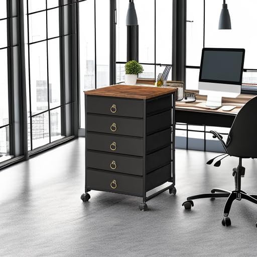 HOOBRO 5-Drawer Chest, Office File Cabinet with Drawers, Rolling Printer Stan...