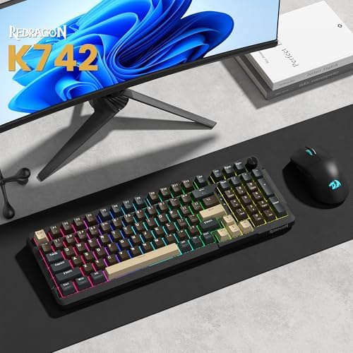 Redragon K742 Wireless Mechanical Gaming Keyboard with Knob, Bluetooth 5.0/2....