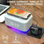 alarm clock speaker wireless charger, digital alarm clocks showing dimensions
