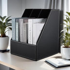 KINGFOM Desktop Wooden Leatherette Magazine File Holder-Organizer-3 Compartment - Image 7