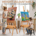 large beech wood h-frame easel,painting easel with storage,up, side view