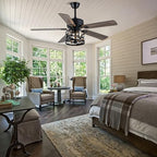 52" farmhouse ceiling fan with light and remote, front angle view
