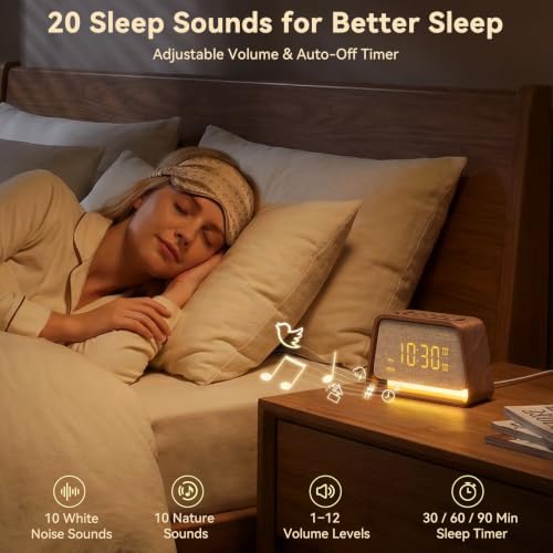 vivilumens alarm clock with white noise machine night, close-up detail