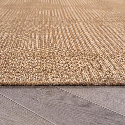 rugshop modern grid indoor outdoor runner rug sand/natural, side view