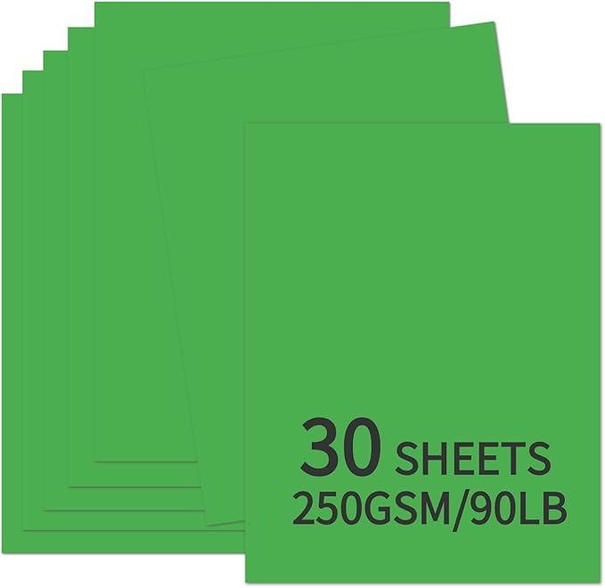 30 Sheets Green Cardstock 8.5'' x 11'', 250gsm/90lb Heavyweight Cover Cardstock by Bazyrock