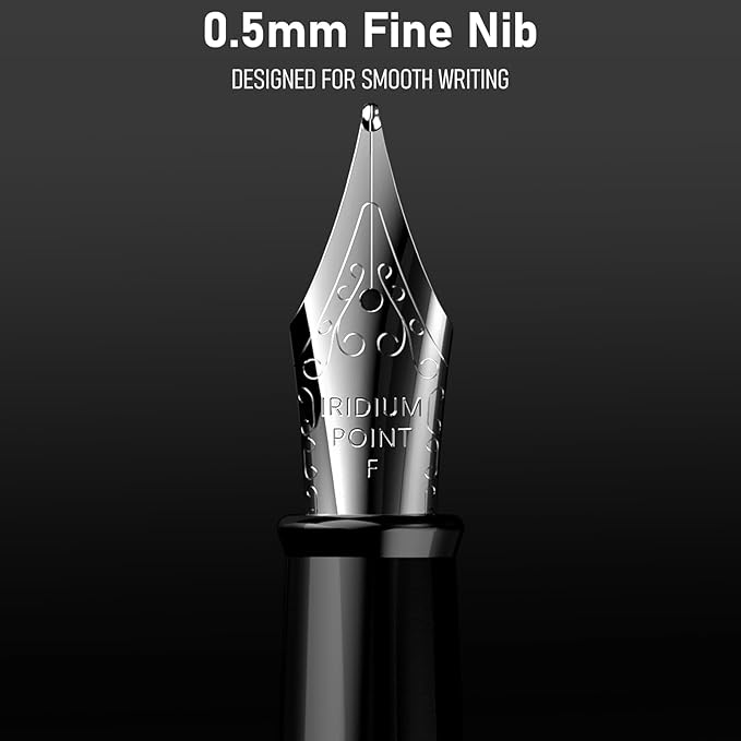 Nicpro Fountain Pen Set with Box, Classic Black Fancy Pen with Converter - Image 2