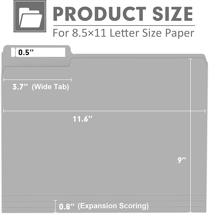 File Folder, PANDRI 120 Pack File Folder, 1/3 Cut Tab, Letter Size, Filing - Image 2