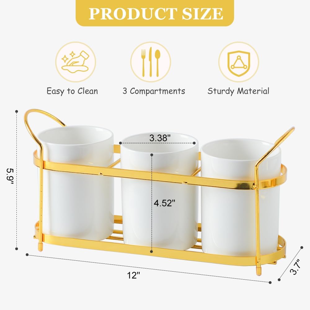 3-Piece White Ceramic Silverware Holder for Party Countertop, Utensil Holder ...