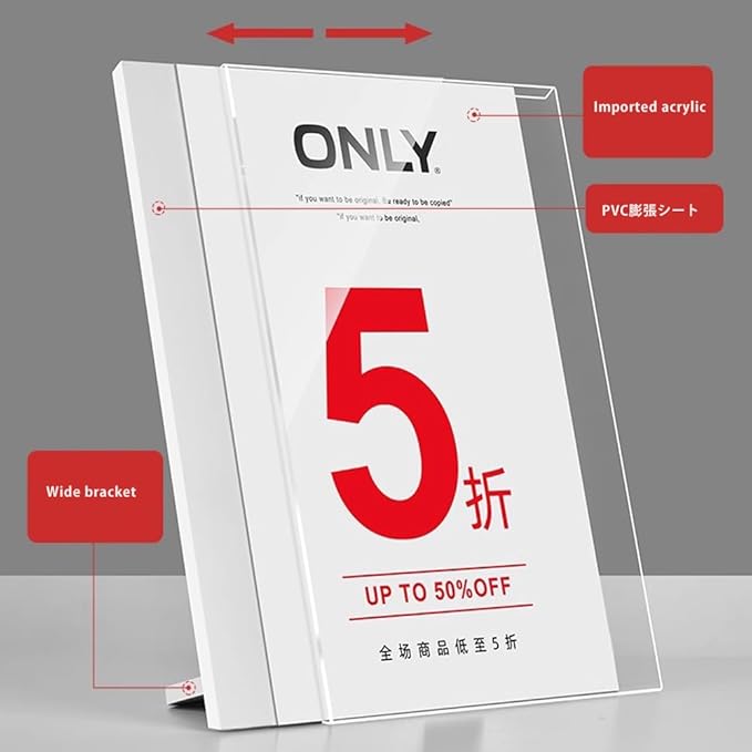 ECKEK Acrylic Sign Holder A3/A4/A5 Menu Displays L Shape Sign Stand Table Top - Image 3