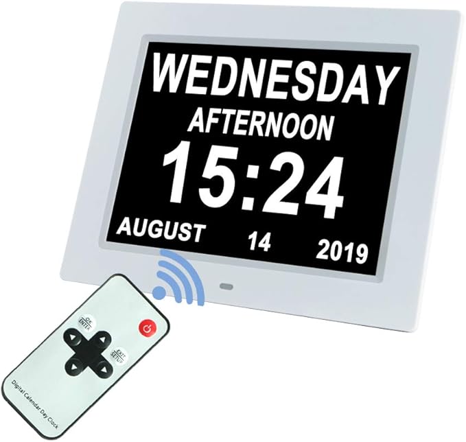 Aowasi Digital Day Calendar Clock Auto-Diming & 8 Alarms Options Extra Large by Aowasi