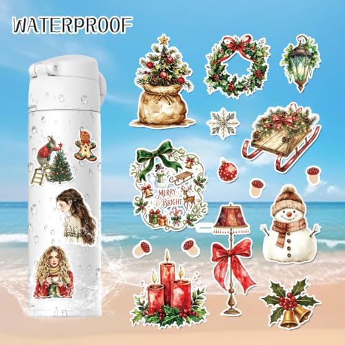 400+ Christmas Waterproof Vinyl Sticker Book, Cute Christmas Aesthetic Stickers for Kids, Funny Stickers for Adults, Holiday Planner Stickers for Journaling, Scrapbooking, Santa Snowman Reindeer Gifts