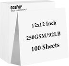 OcePor 100 Sheets White Cardstock 12” x 12”, 92lb/250gsm Black Card Stock by OcePor