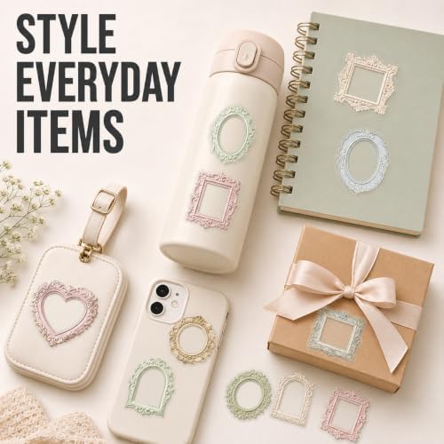 50 Pcs Vintage Embossed Frame Stickers for Scrapbooking - Aesthetic Retro Photo Frame Decals for DIY Journals, Phone Cases, Laptops, Water Bottles & Gifts
