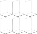 VFINE Acrylic Bookends 6 Pieces, Clear Book Ends for Shelves, Book Holders for Shelves, Transparent Book Dividers for Shelves, Stylish Book Stopper Organizer for Home Office Desktop Supplies