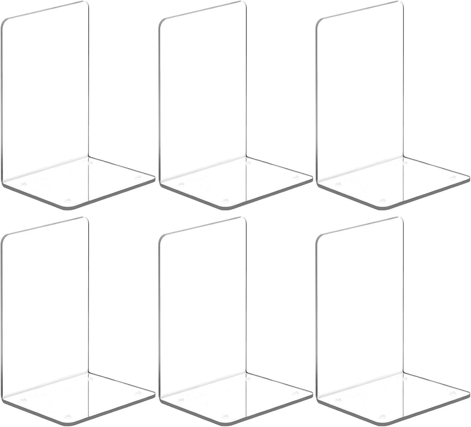 VFINE Acrylic Bookends 6 Pieces, Clear Book Ends for Shelves, Book Holders for Shelves, Transparent Book Dividers for Shelves, Stylish Book Stopper Organizer for Home Office Desktop Supplies