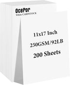 OcePor 200 Sheets White Cardstock 11” x 17”, 92lb/250gsm Card Stock, Thick Card by OcePor