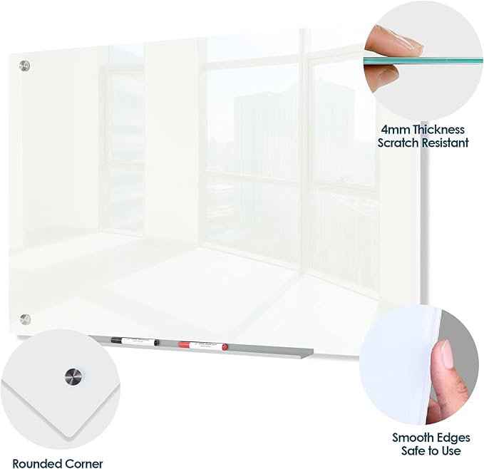J&J worldwide Glass Whiteboard 47"x35", Magnetic White Board Glass Dry Erase - Image 2
