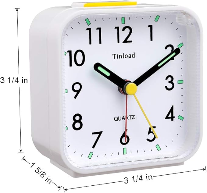 Tinload Small Battery Operated Analog Travel Alarm Clock Silent Non Ticking - Image 7
